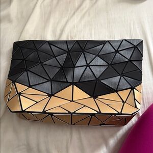 Patrizia Luca Black and Gold Geometric Panel Clutch